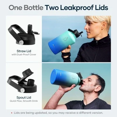 Buzio Duet Series Water Bottle with 2 Lids and Sleeve 1.9L - Caribbean Blue